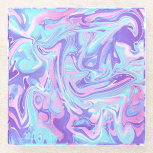 Dessous-de-verre En Verre Pastel Blue & Purple Marble Texture liquide