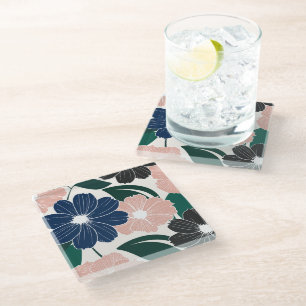 Dessous-de-verre En Verre Pastel branché & Dessous de verre floral foncé
