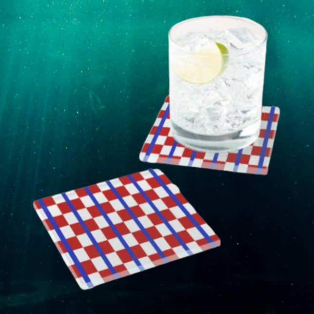 Dessous-de-verre En Verre Patriotic Checkerboard Drink Coaster (Créateur téléchargé)