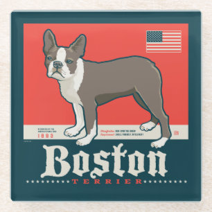 Dessous-de-verre En Verre Patriotique   Boston Terrier