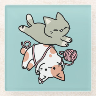 Dessous-de-verre En Verre Pattes et Jeux – Illustration de Chat Adorable
