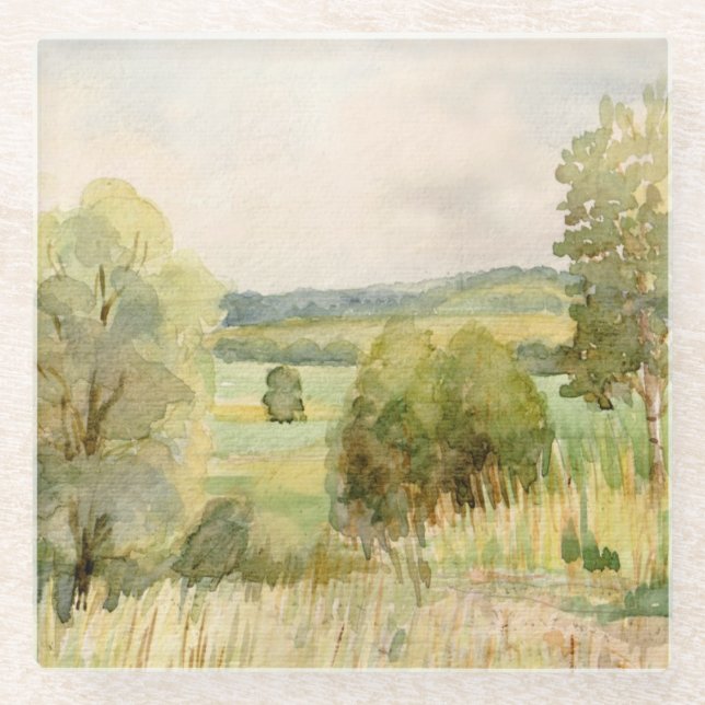 Dessous-de-verre En Verre Paysage d'aquarelle (Devant)