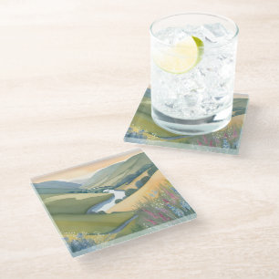 Dessous-de-verre En Verre Paysage de collines ondoyantes Aquarelle Belle