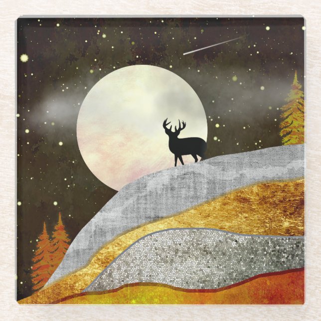 Dessous-de-verre En Verre Paysage de Deer Moon (Devant)