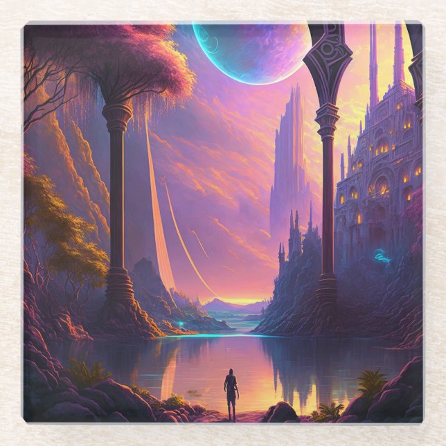 Dessous-de-verre En Verre Paysage de science-fiction Imaginaire (Devant)