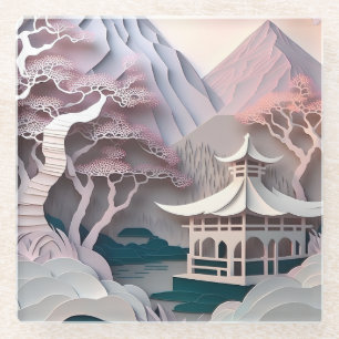 Dessous-de-verre En Verre Paysage découpé en papier avec Dessous de verre en