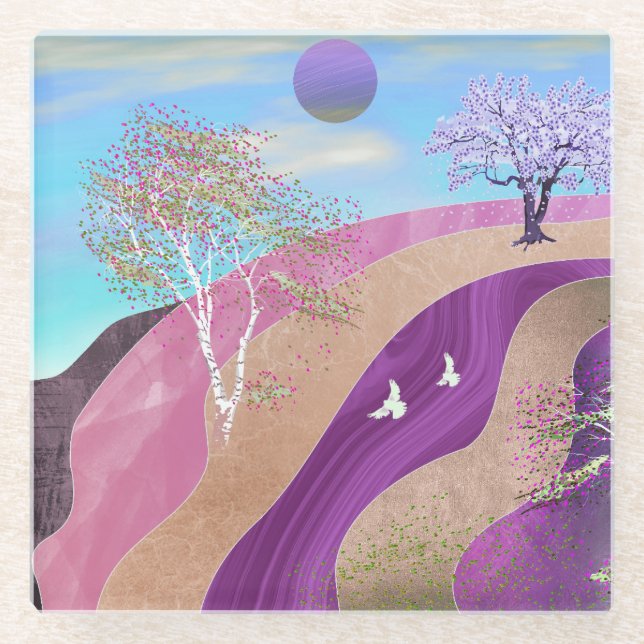 Dessous-de-verre En Verre Paysage des fleurs du printemps (Devant)