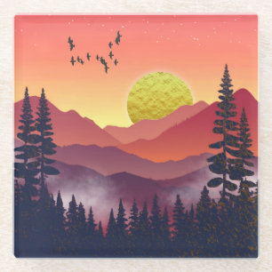 Dessous-de-verre En Verre Paysage des monts Crimson