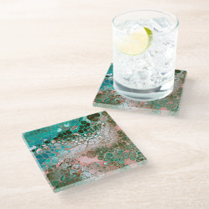 Dessous-de-verre En Verre Peach & Turquoise Acrylic pour Abstract