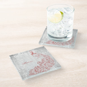 Dessous-de-verre En Verre Peacock rose Personnalisé