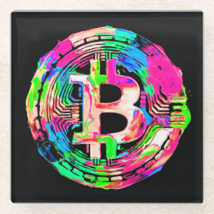 Dessous-de-verre En Verre Peinture à l'huile "Bitcoin Cypherpunk"