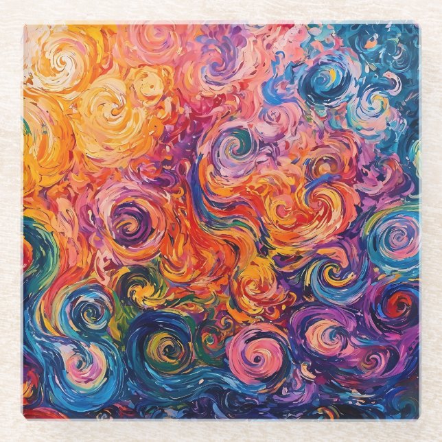 Dessous-de-verre En Verre Peinture à l'huile de tourbillons psychédélique (Devant)