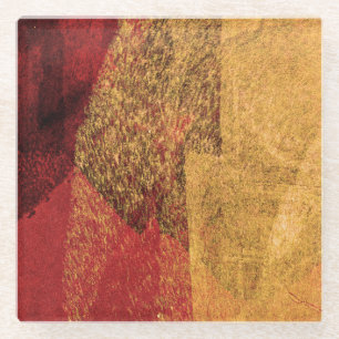 Dessous-de-verre En Verre Peinture abstraite jaune rouge