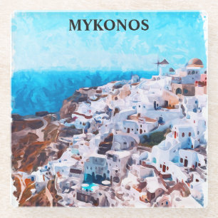 Dessous-de-verre En Verre Peinture aquarelle Mykonos Grèce