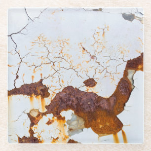 Dessous-de-verre En Verre Peinture blanche fissurée, voiture rouillée.
