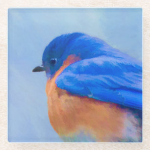 Dessous-de-verre En Verre Peinture Bluebird - Art original pour oiseaux