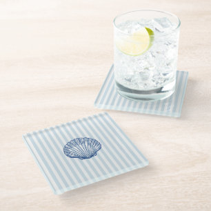 Dessous-de-verre En Verre Peinture Côtière Coquillage Rayure Nautique 