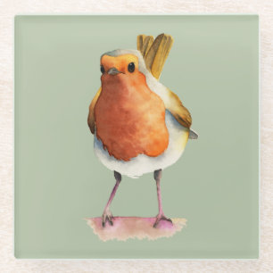 Dessous-de-verre En Verre Peinture d'aquarelle d'oiseau de Robin