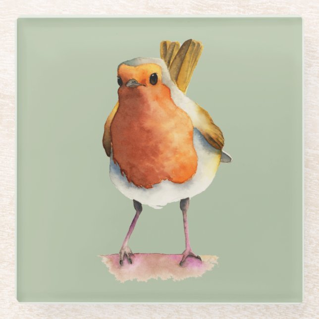 Dessous-de-verre En Verre Peinture d'aquarelle d'oiseau de Robin (Devant)