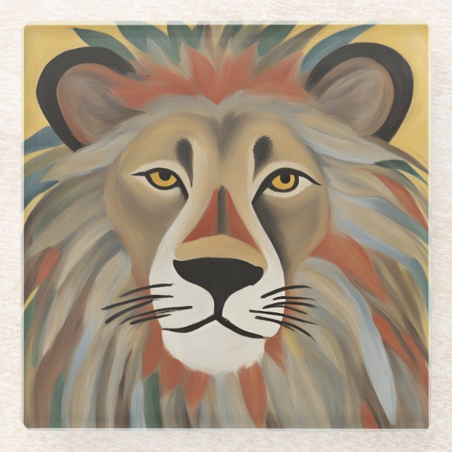 Dessous-de-verre En Verre Peinture de lion (Devant)