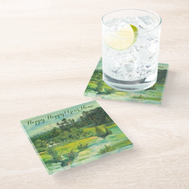 Dessous-de-verre En Verre peinture de vallée verte Aquarelle (Incliné)