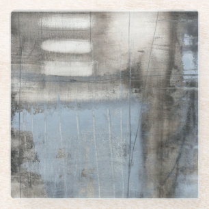 Dessous-de-verre En Verre Peinture grise et bleue abstraite