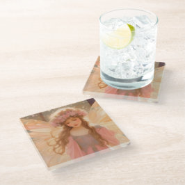 Dessous-de-verre En Verre Peinture Imaginaire Fée Rose Cute