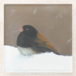 Dessous-de-verre En Verre Peinture Junco foncée - Art original pour oiseaux