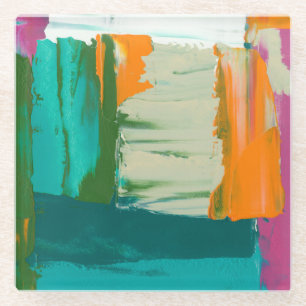 Dessous-de-verre En Verre Peinture libre multicolore d'expression