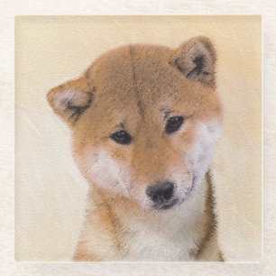 Dessous-de-verre En Verre Peinture Shiba Inu (Rouge) - Art Chien original