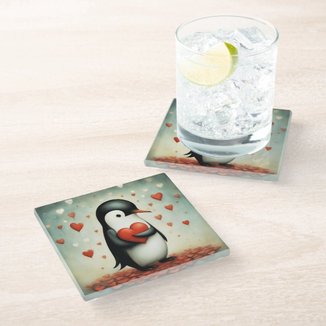 Dessous-de-verre En Verre Penguin Love 1 (Incliné)