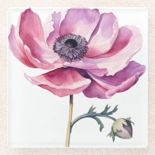 Dessous-de-verre En Verre Peony rose illustré à la main