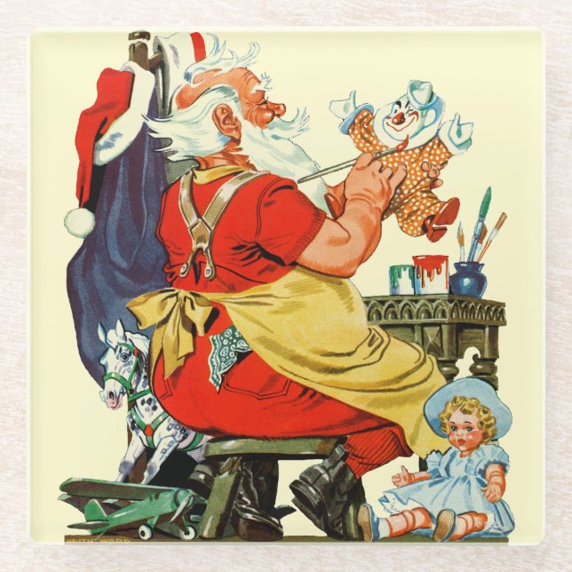 Dessous-de-verre En Verre Père Noël au travail (Devant)