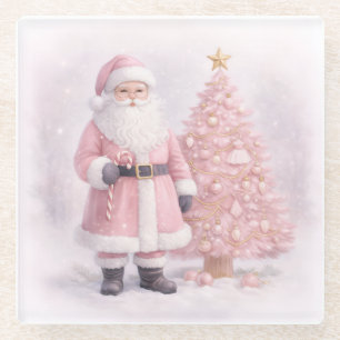 Dessous-de-verre En Verre Père Noël de Noël rose pastel