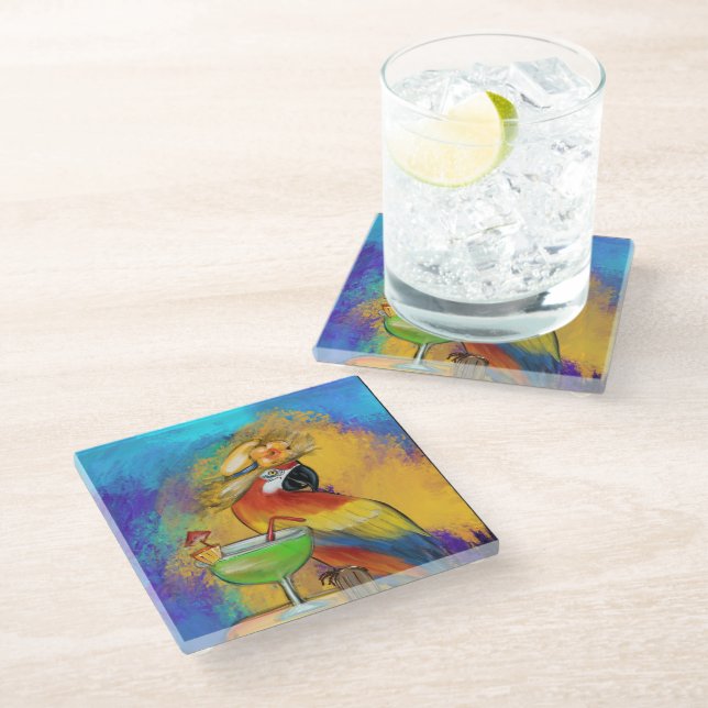 Dessous-de-verre En Verre Perroquets (Incliné)