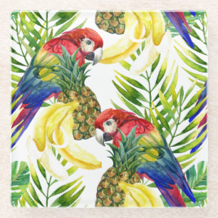 Dessous-de-verre En Verre Perroquets et fruit tropical