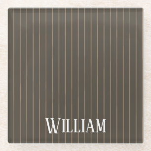 Dessous-de-verre En Verre Personnalised brown retro pinstripes