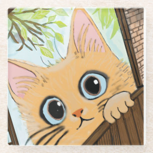 Dessous-de-verre En Verre Petit Peekaboo Kitten