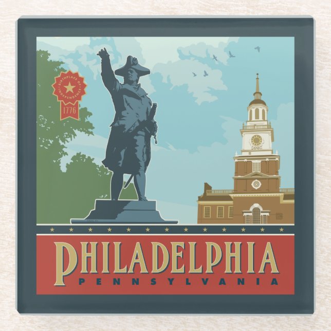 Dessous-de-verre En Verre Philadelphie, PA | Indépendance (Devant)