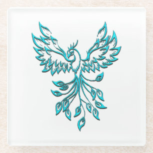 Dessous-de-verre En Verre Phoenix bleu se lève sur blanc