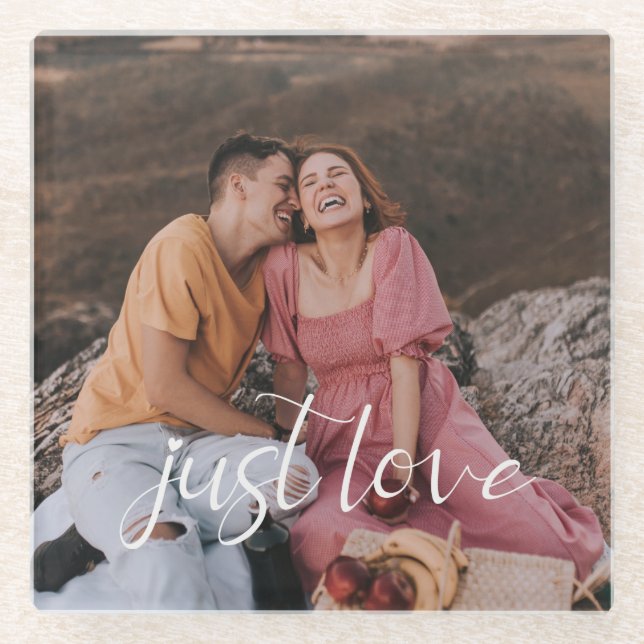 Dessous-de-verre En Verre Photo de couple Just Love Script (Devant)