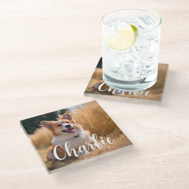 Dessous-de-verre En Verre Photo personnalisée pour animaux (Incliné)