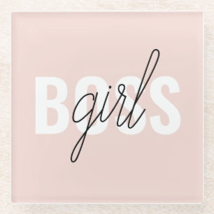 Dessous-de-verre En Verre Phrase moderne Pastel Rose fille Boss Phrase