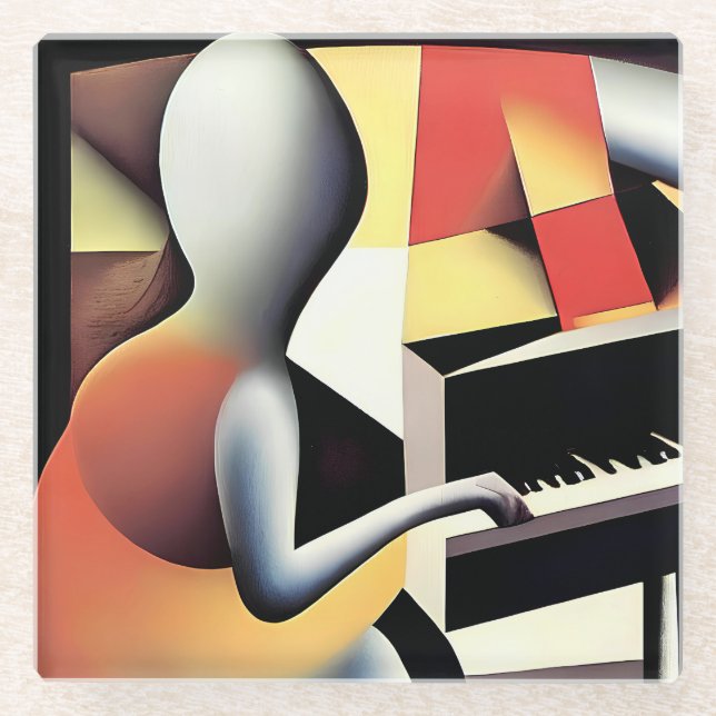 Dessous-de-verre En Verre Piano Player - Art aérographe (Devant)