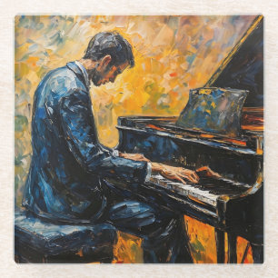 Dessous-de-verre En Verre Piano Player - Peinture à l'huile