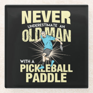 Dessous-de-verre En Verre Pickleball - Vieux Homme Avec Pickleball Paddle