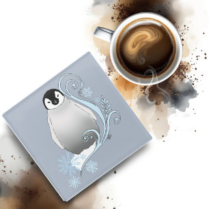 Dessous-de-verre En Verre Pingouin Art Nouveau Snowflakes