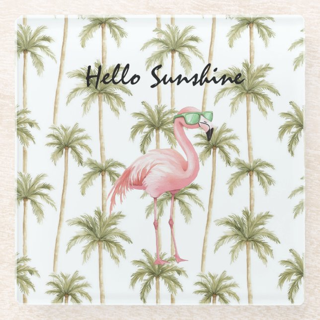 Dessous-de-verre En Verre Pink Flamingo Palm Trees (Devant)