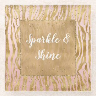 Dessous-de-verre En Verre Pink Gold Glitz Sparkle Zebra Print