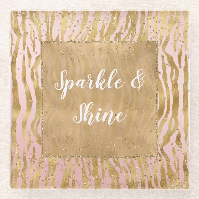 Dessous-de-verre En Verre Pink Gold Glitz Sparkle Zebra Print (Devant)